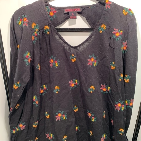 Rock & Roll Cowgirl Tunic Dress Size Large Black Floral Scoop Neck - Picture 2 of 11